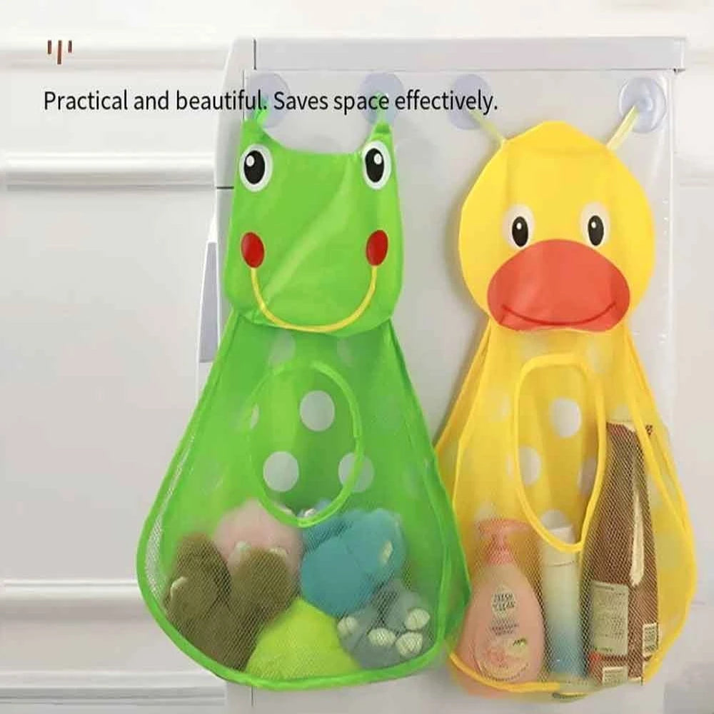 Kids Bath Toy Storage Bag | Cartoon Suction Cup Mesh Organizer Bath Toy Organizer QXL