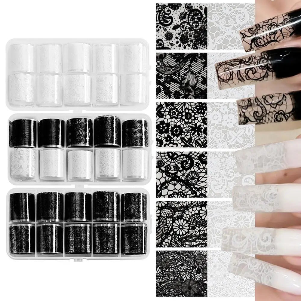 10-Roll Lace Nail Transfer Foils | Flower Pattern Sticker Set Nail Transfer Foils QXL
