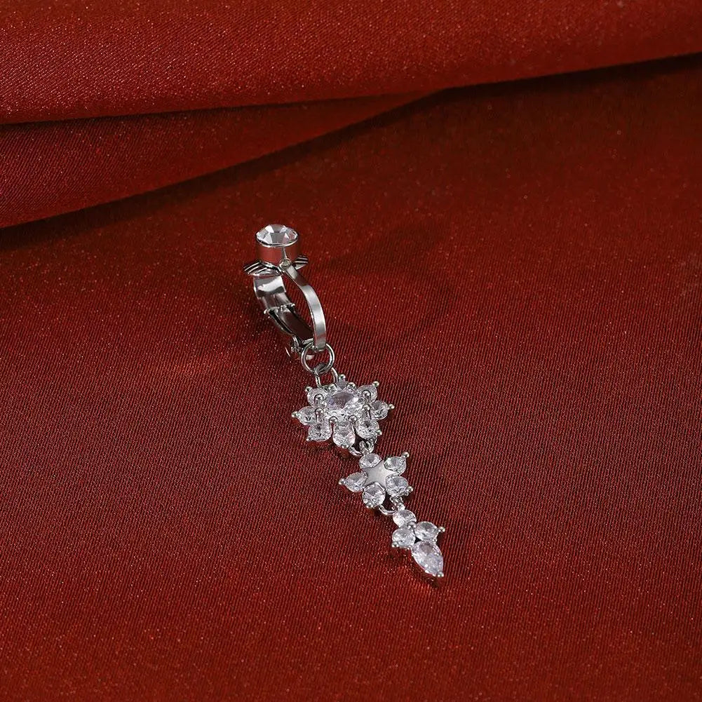 Clip-On Belly Button Ring | No-Piercing CZ Dangle Navel Ring Clip-On Navel Ring QXL