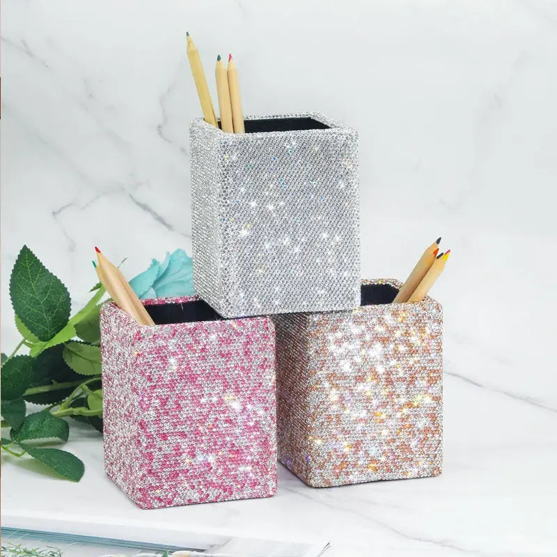 Diamond Makeup Brush Holder Cylinder | Korean Nordic Style Makeup Brush Holder QXL