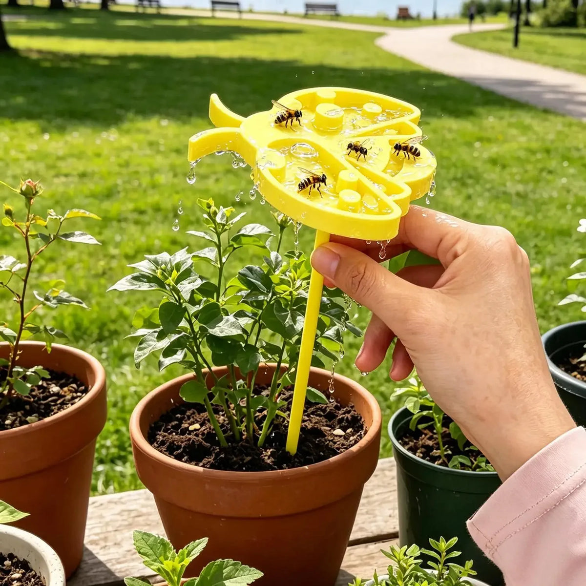 Bee-Shaped Insect Drinking Bowl & Butterfly Feeder Garden Stake Garden Stake Feeder QXL