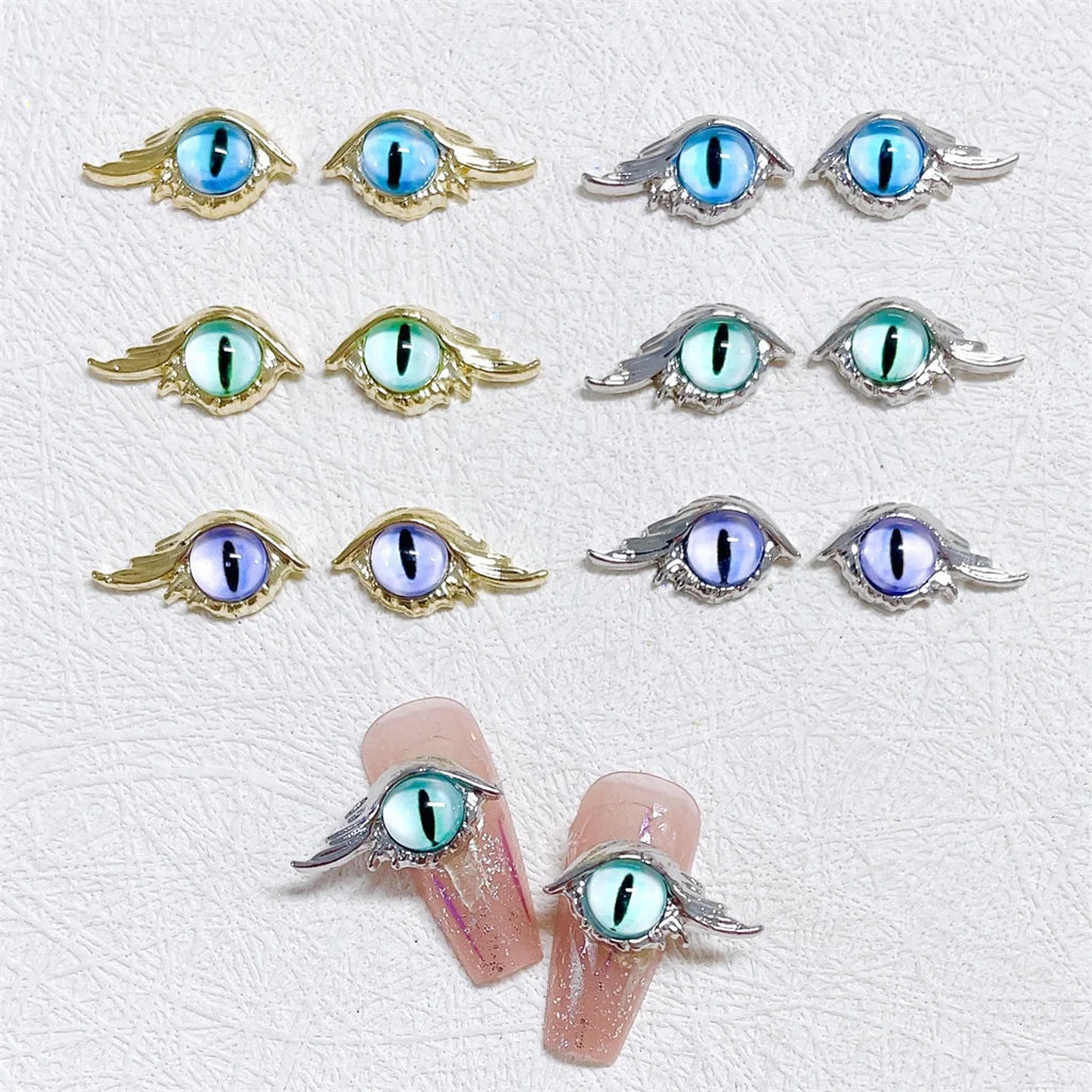 10-Pack 3D Alloy Eye Nail Charms | Punk Gold Silver Rhinestones Nail Art Charms QXL