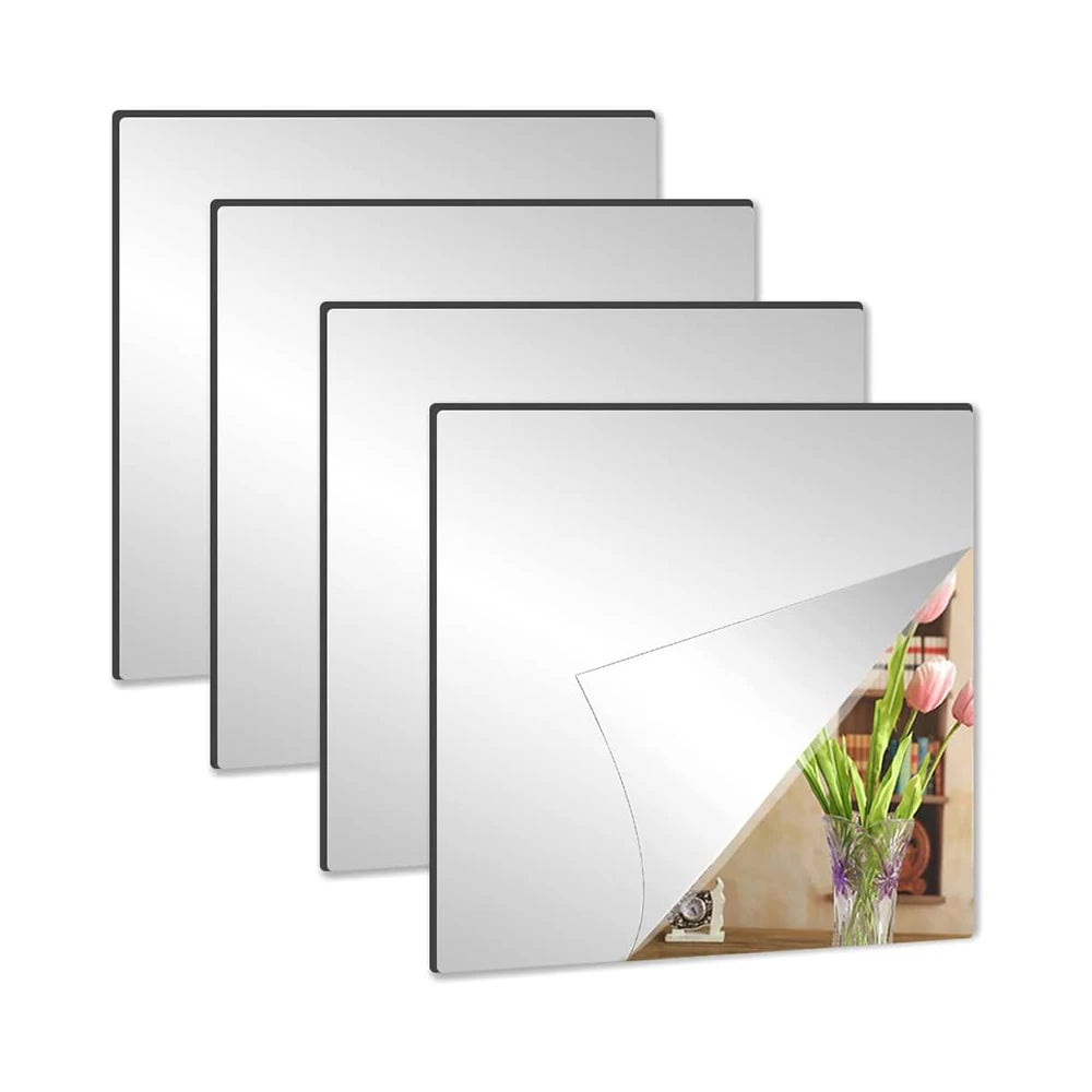 4-Pack Acrylic Wall Mirror Stickers | Cuttable Self-Adhesive Wall Mirror Tiles QXL
