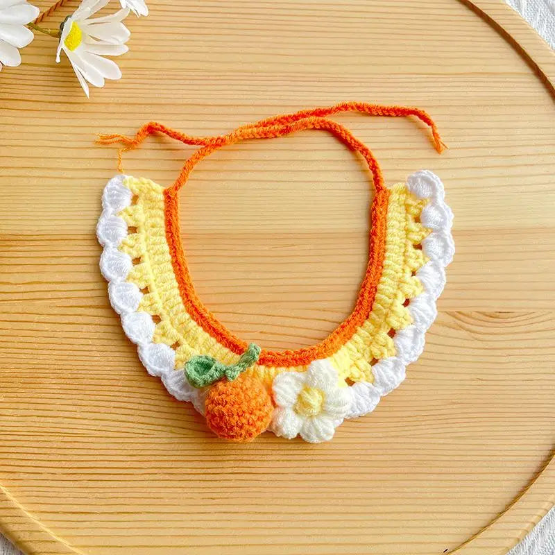 Handmade Woven Flower Pet Collar | Adjustable Knitted Scarf Pet Collar QXL A1