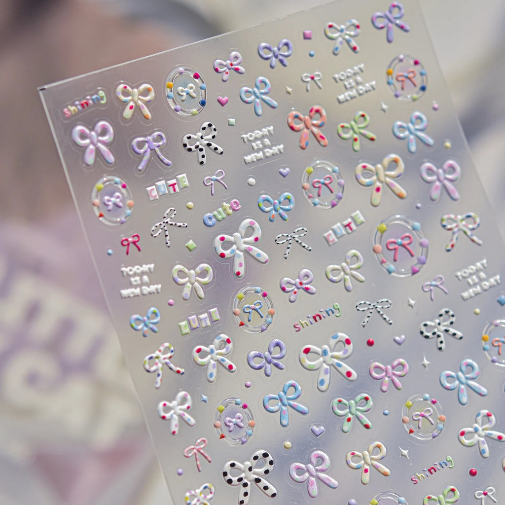 5D Cute Bear Nail Stickers | Bow, Heart & Plaid Decals Nail Art Stickers QXL