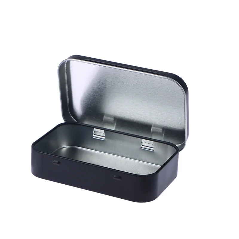 Small Tinplate Flip Storage Box | Coin, Key & Survival Kit Tinplate Storage Box QXL Black