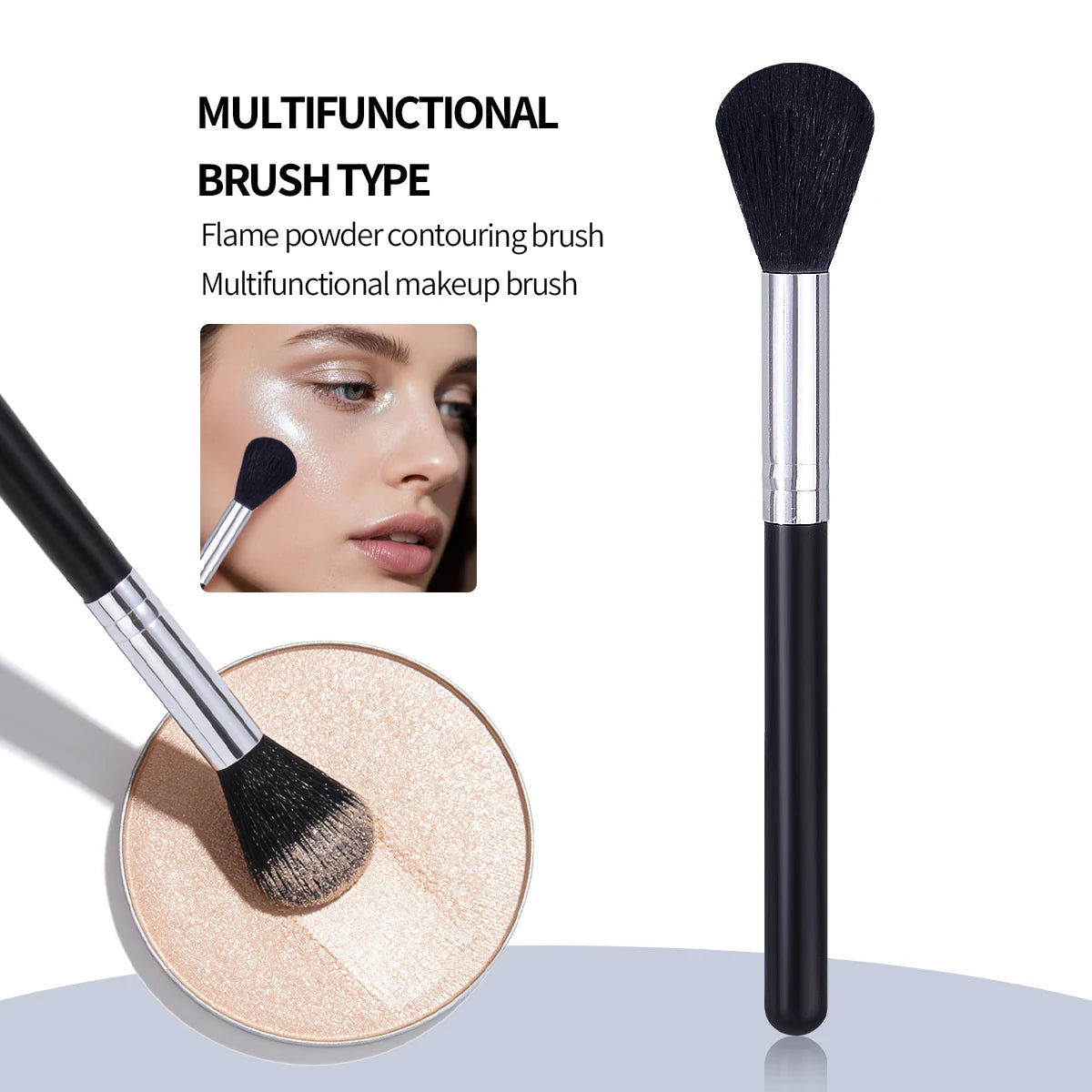 KOSSHOW Flame Contour Brush – Highlighter, Blush & Bronzer Contour Makeup Brush QXL black