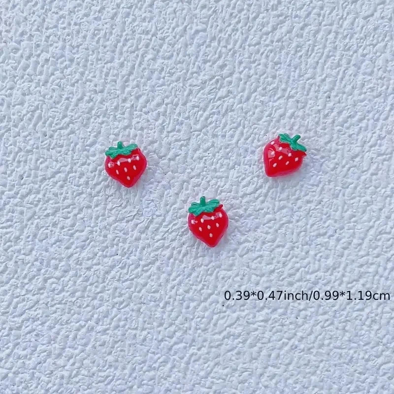10-Pack 3D Kawaii Fruit Resin Nail Charms – Cherry & Strawberry 3D Nail Charms QXL