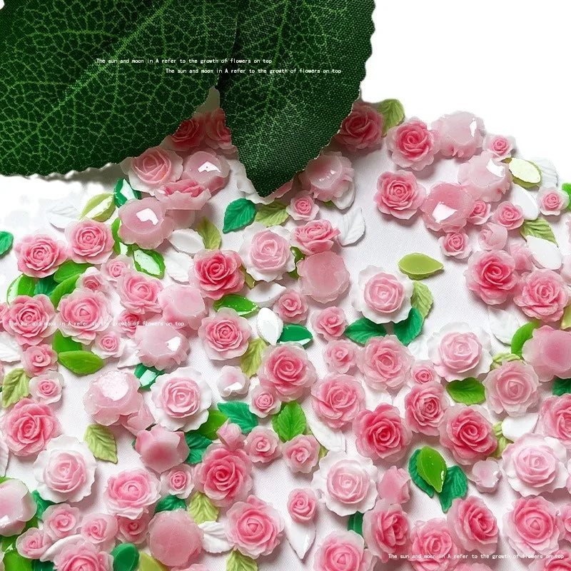 3D Pink Rose Nail Art Charms | Kawaii Resin Flower Decor Nail Art Charms QXL 20pcs Mix