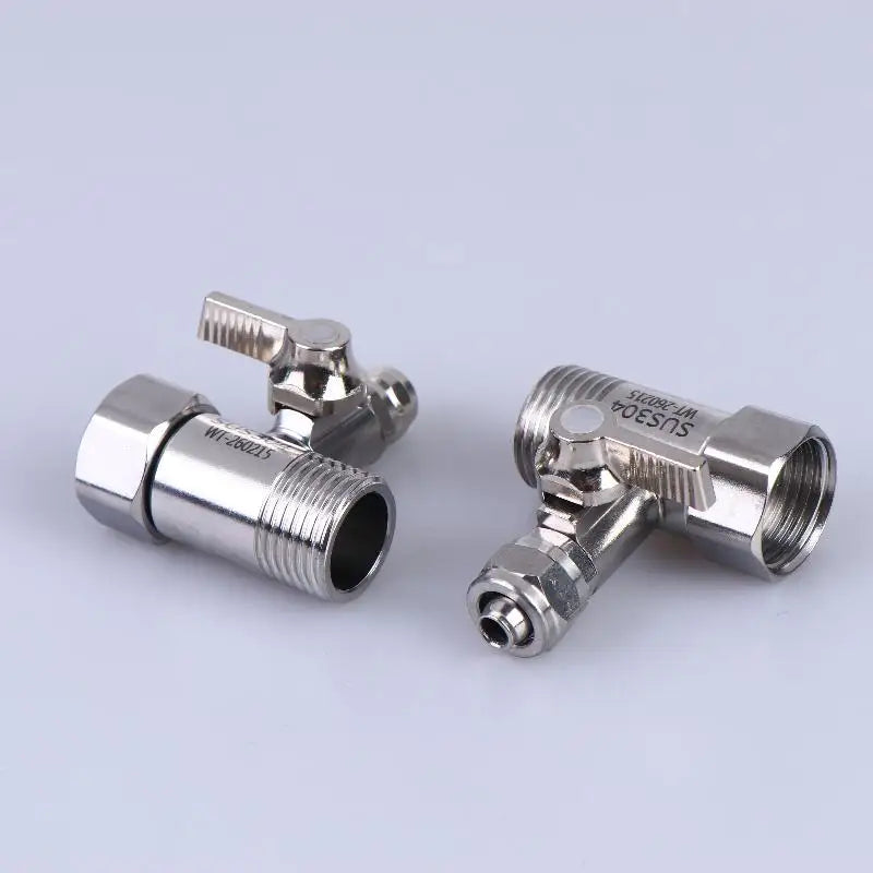 RO Feed Water Adapter 1/2 to 1/4 & 3/8" with Shut-Off Valve Water Filter Adapter QXL