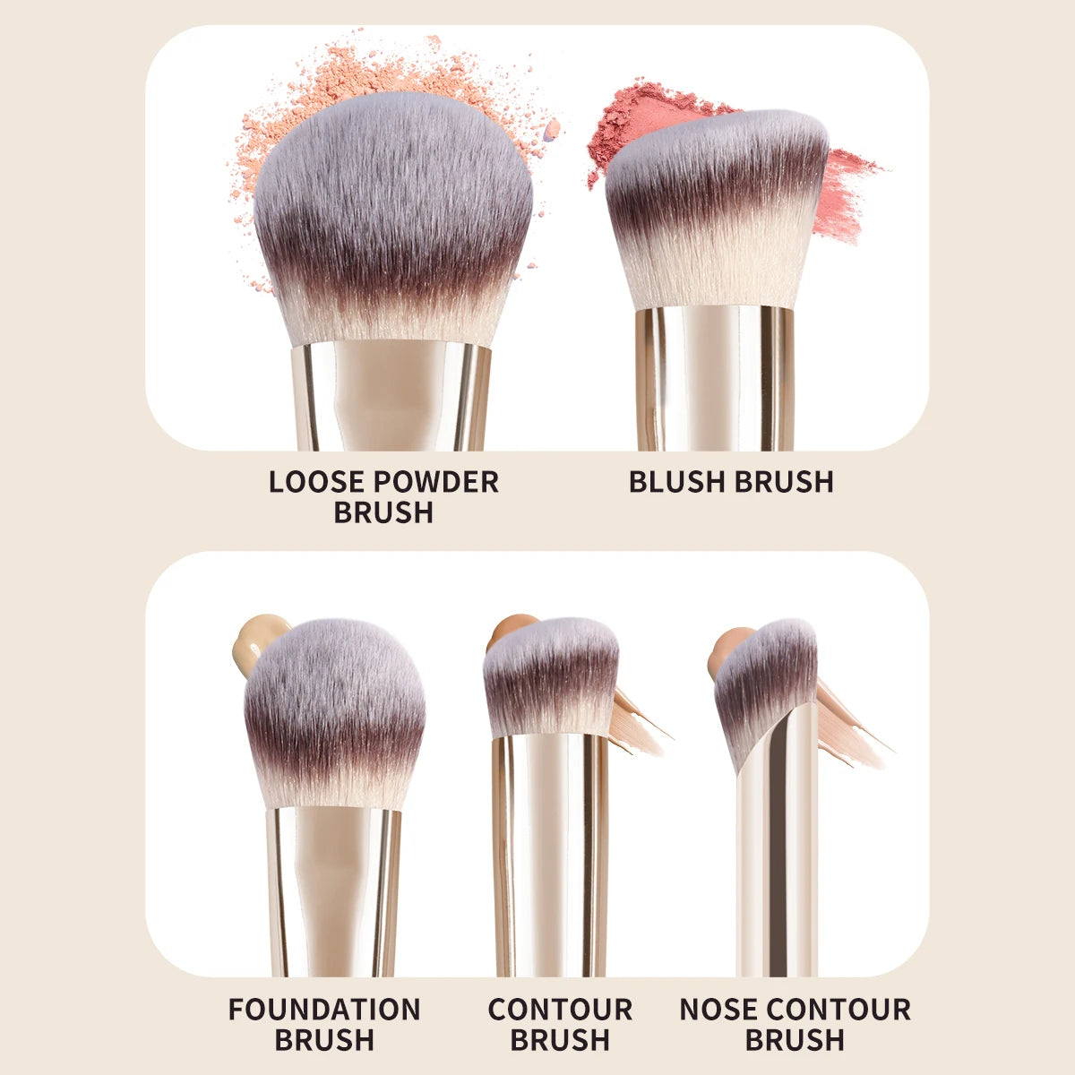 MAANGE 5-Piece Makeup Brush Set | Foundation, Powder & Blush Makeup Brush Set QXL