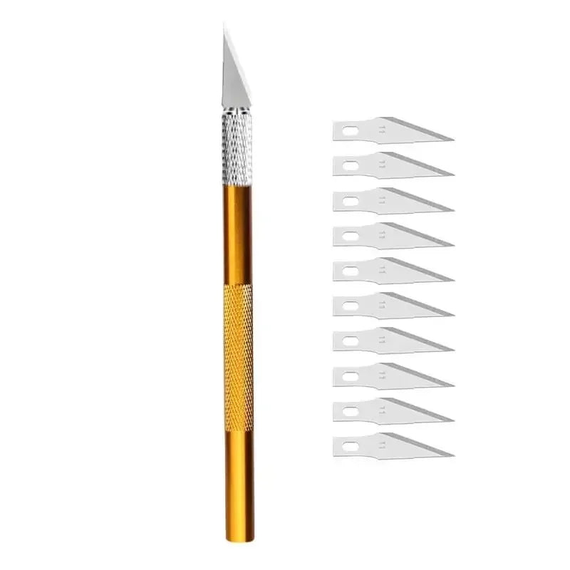 10-Pc Precision Craft Knife Set | Metal Handle & Blades Craft Knife Set QXL M264 gold