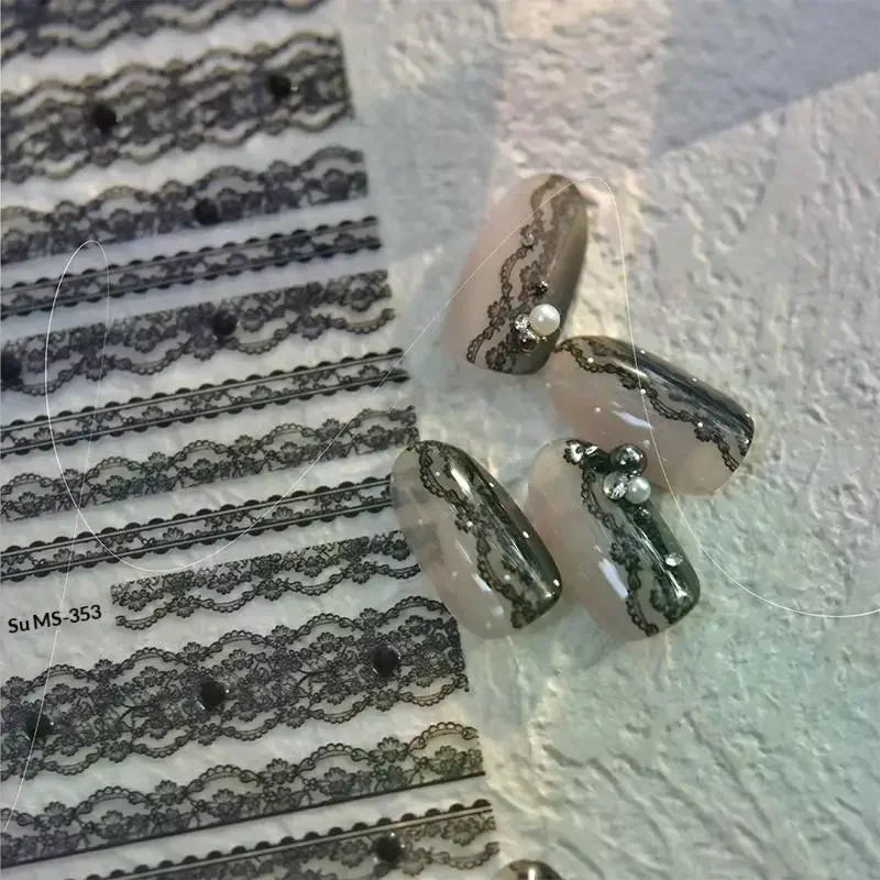 3D Lace Nail Art Stickers | Embossed Self-Adhesive Nail Decals Nail Art Stickers QXL