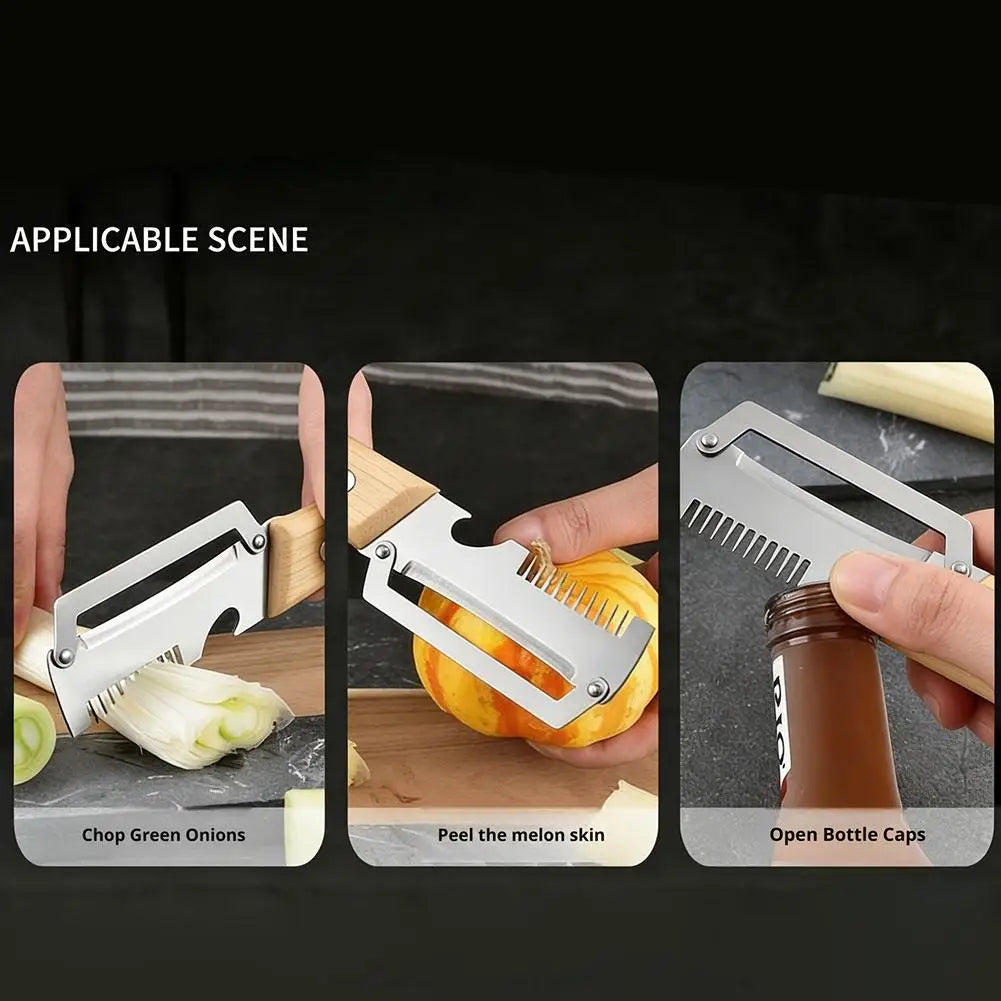 3-in-1 Scallion Shredder & Onion Slicer | Wooden Handle Kitchen Slicer Tool QXL