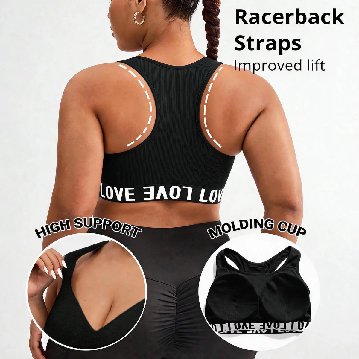 Plus Size Racerback Sports Bra | Wireless High-Support Crop Top Sports Bra Crop Top QXL