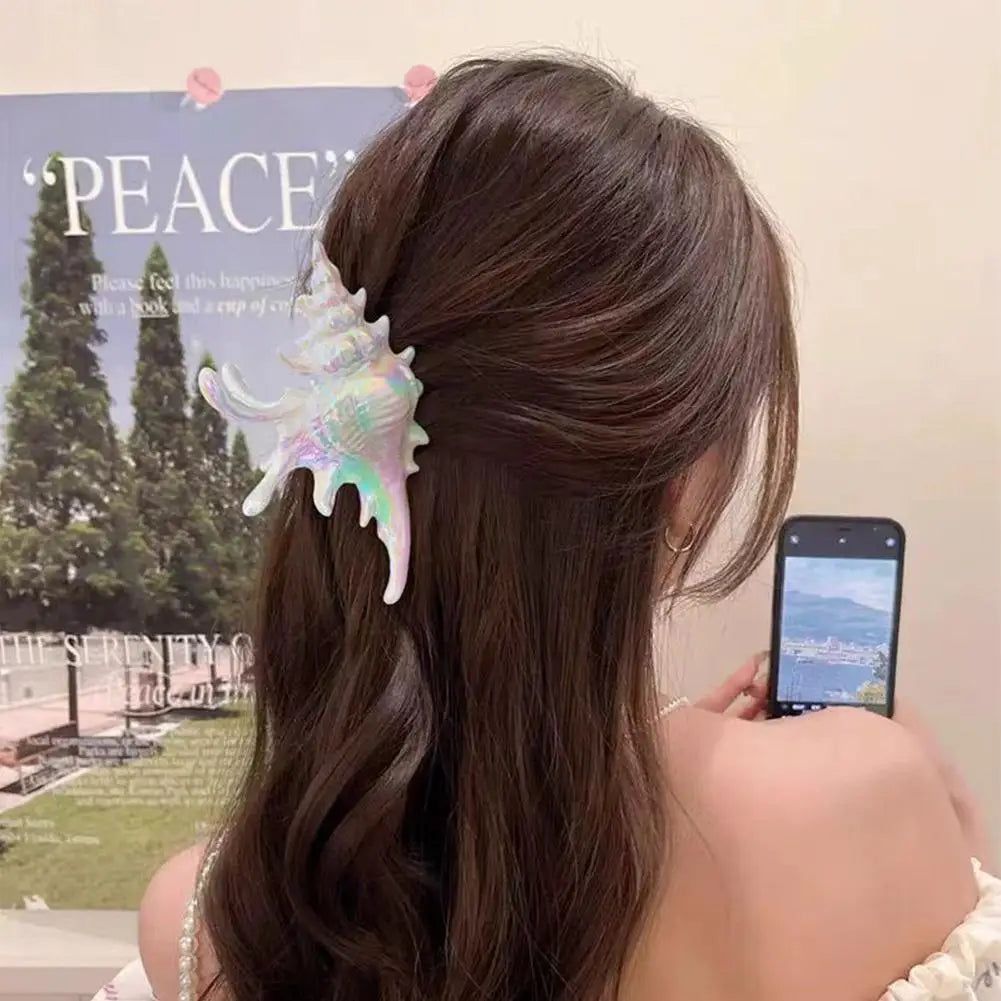 Iridescent Seashell Hair Claw Clip | 3D Conch Design Women Hair Claw Clip QXL