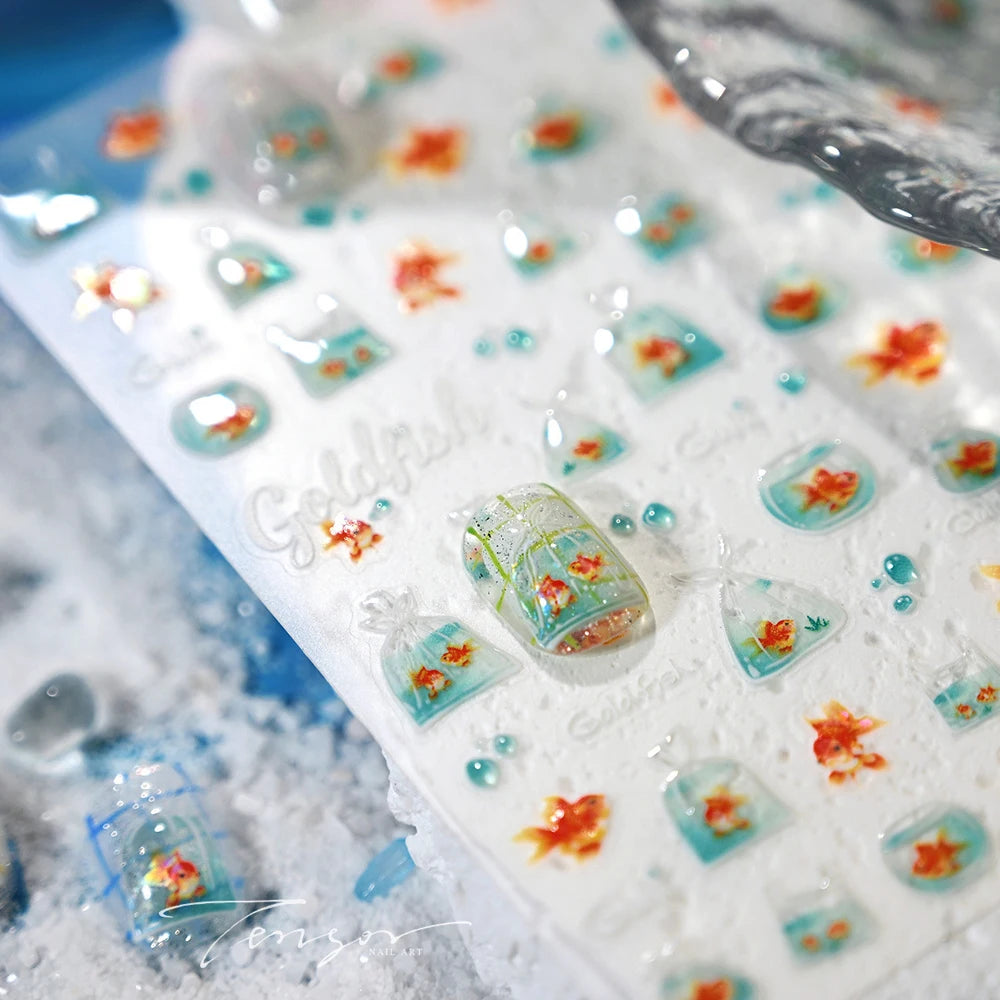 Kawaii Goldfish 5D Nail Art Stickers | Jelly Translucent Decals Nail Art Stickers QXL