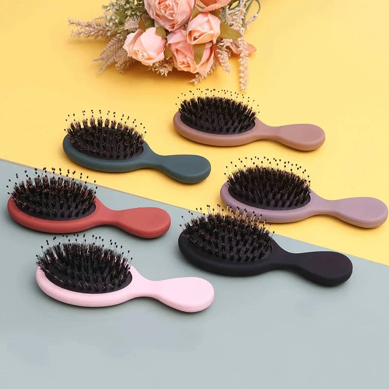 Oval Boar Bristle & Nylon Hair Brush | Anti-Static Mini Brush Boar Bristle Hair Brush QXL