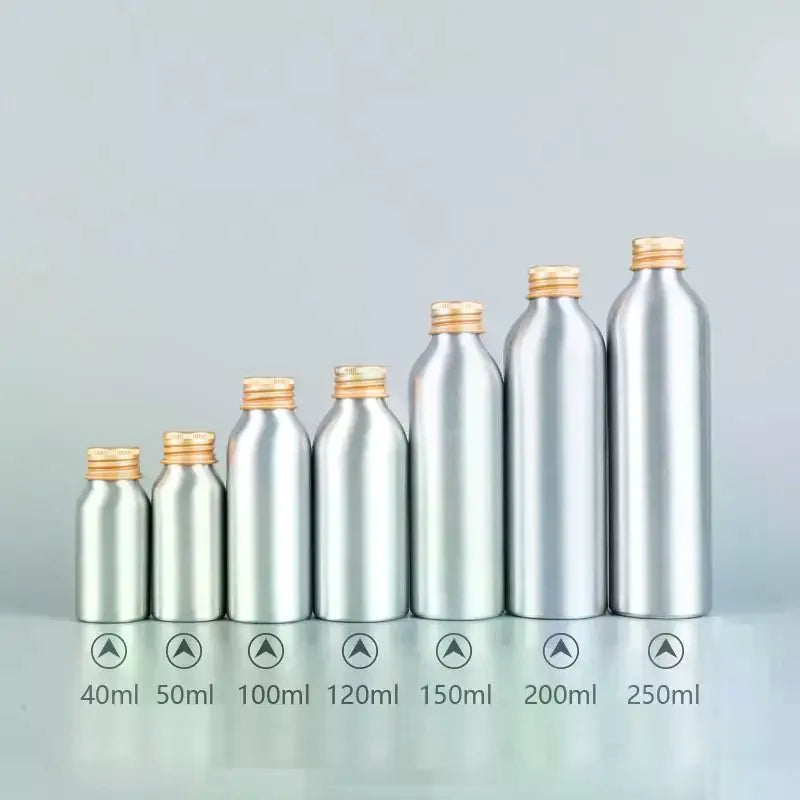 Gold Aluminum Refillable Travel Bottle 50ml–250ml Screw Cap Refillable Travel Bottle QXL