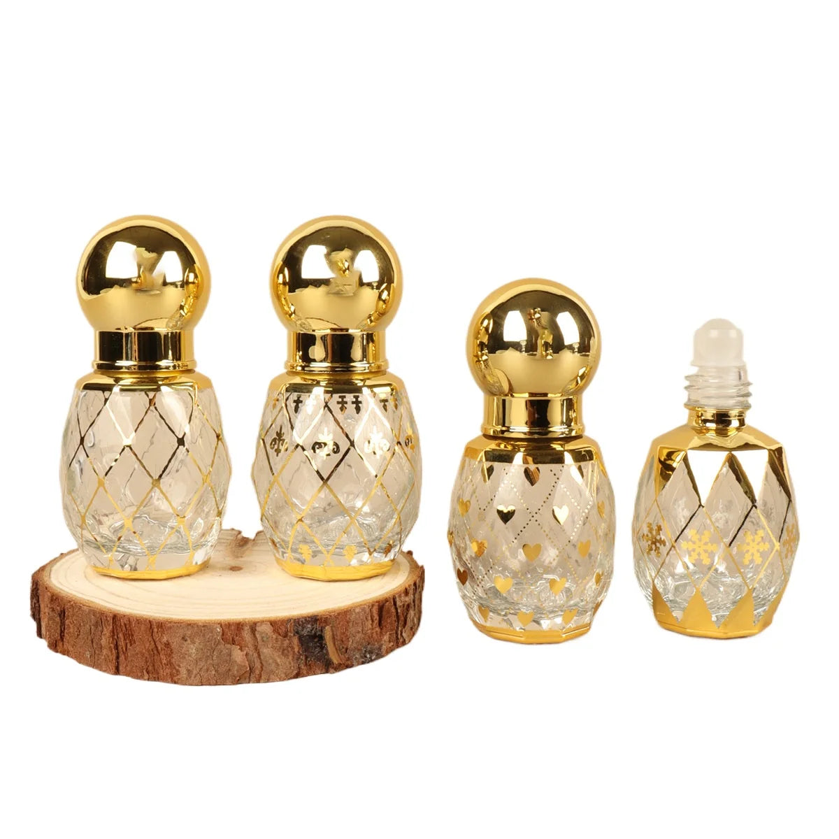 10ml Gold Heart Roll-On Perfume Glass Bottle | Golden Ball Cap Roll-On Perfume Bottle QXL