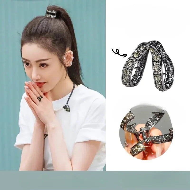 Rhinestone Metal Mini Ponytail Claw Clip | Anti-Droop Style Ponytail Claw Clip QXL