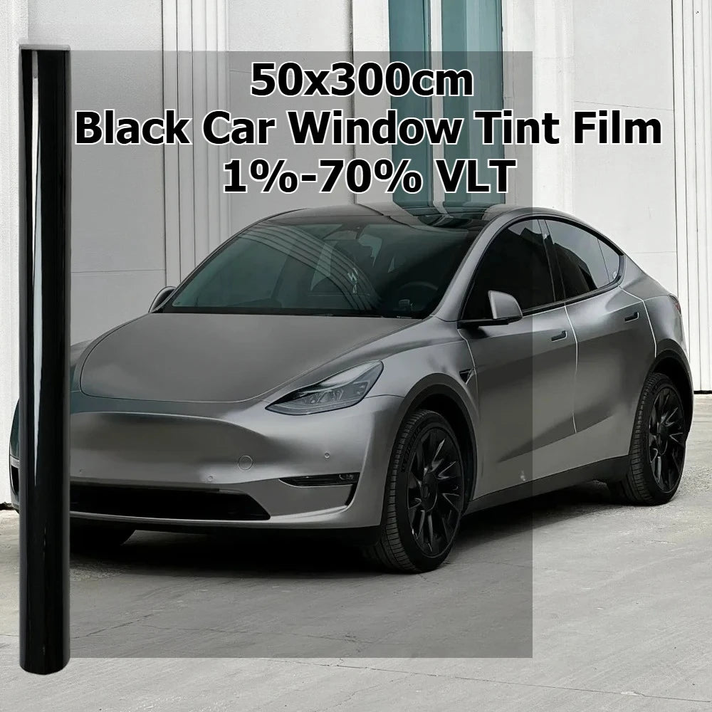 Black Car Window Tint Film 50x300cm | 1%–70% VLT UV Block Window Tint Film QXL