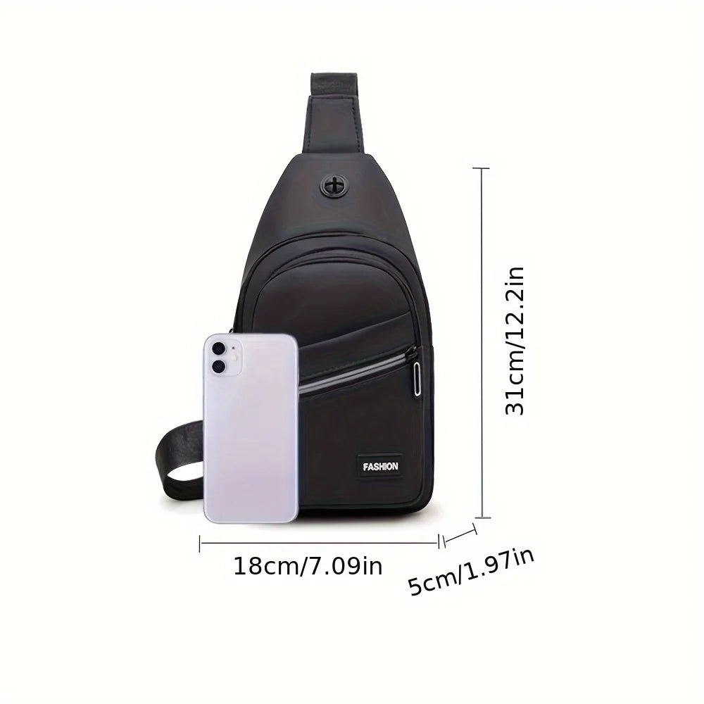 Men's PU Leather Chest Bag | Large Capacity Travel Sling Chest Sling Bag QXL