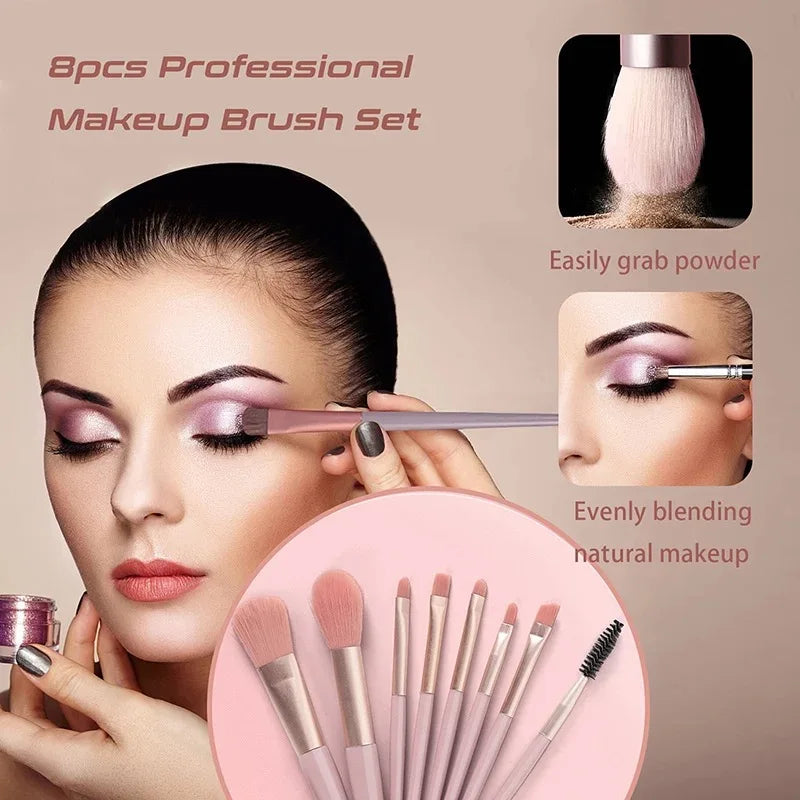 Portable 8-Piece Soft Makeup Brush Set | Foundation & Blush Makeup Brush Set QXL