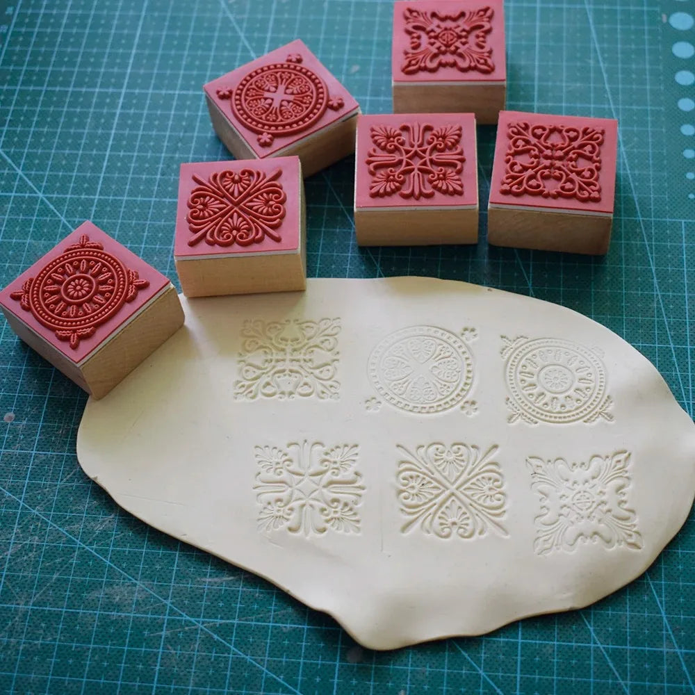 Wooden Rubber Stamp Set | Mandala Floral DIY Craft 6-Piece DIY Craft Stamp Set QXL