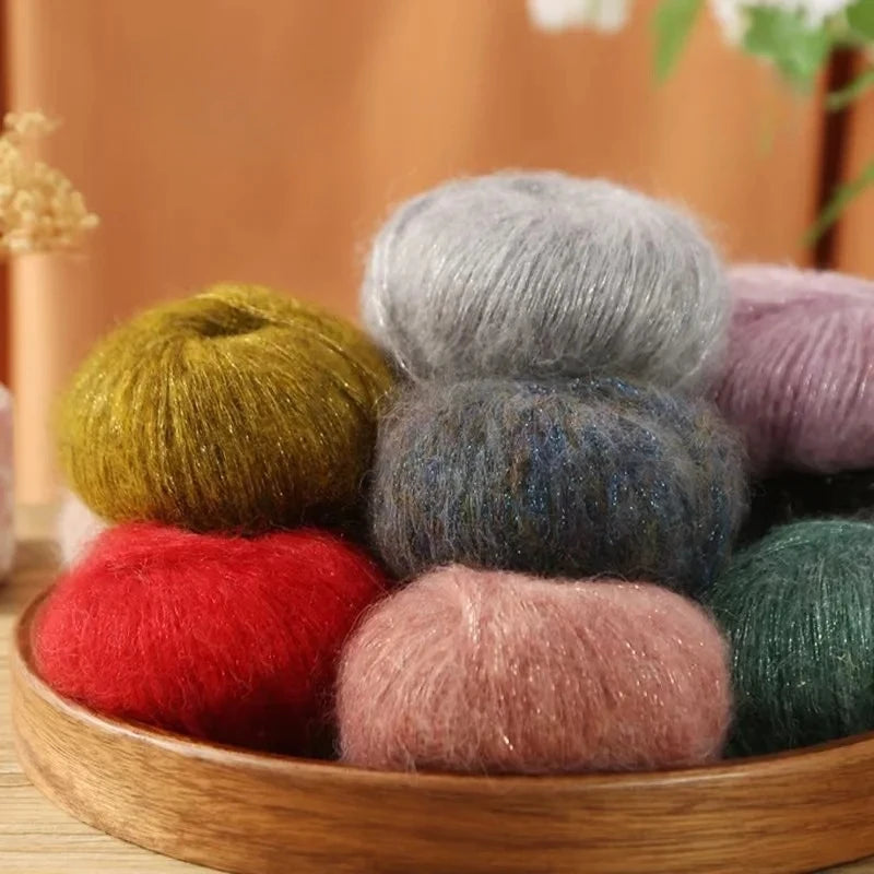100% Mohair Yarn Ball 25g | DIY Knitting Weaving Glitter Wool Mohair Craft Yarn QXL