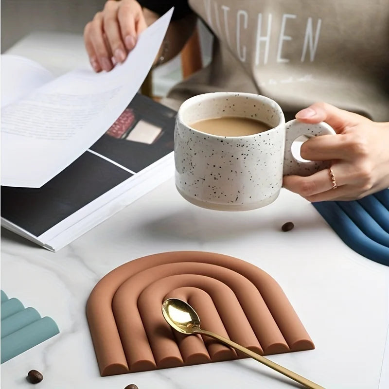 Morandi Rainbow Silicone Coaster | Heat-Resistant Dining Mat Silicone Coaster Mat QXL