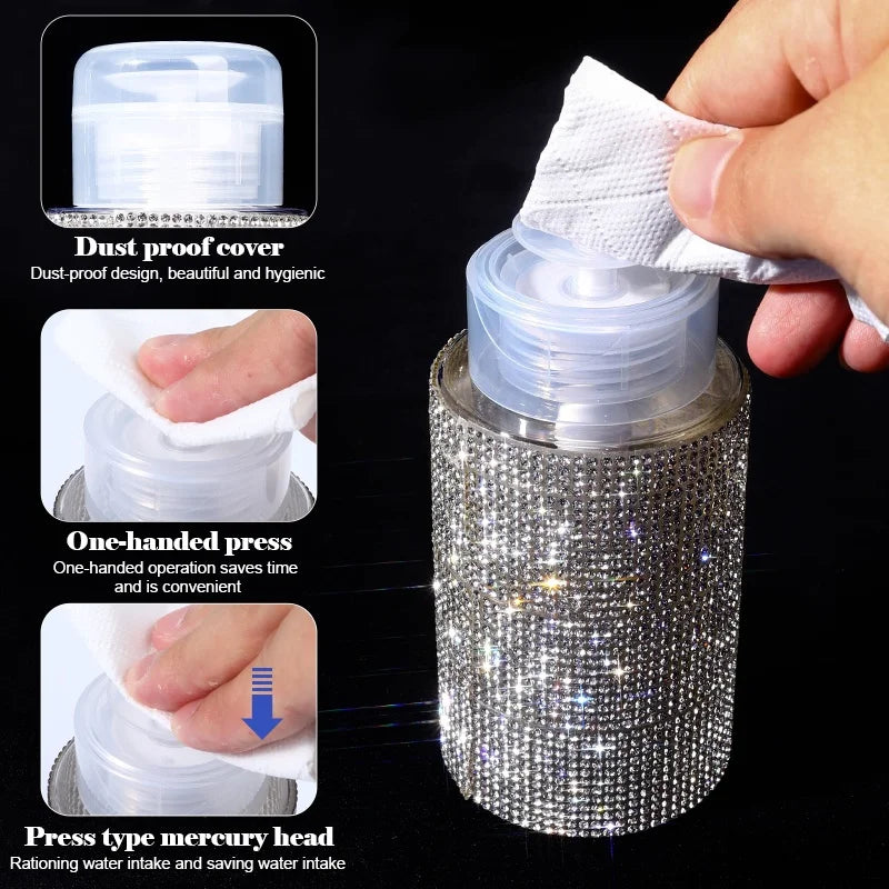 200ml Rhinestone Pump Dispenser Bottle | Refillable Nail Remover Pump Dispenser Bottle QXL