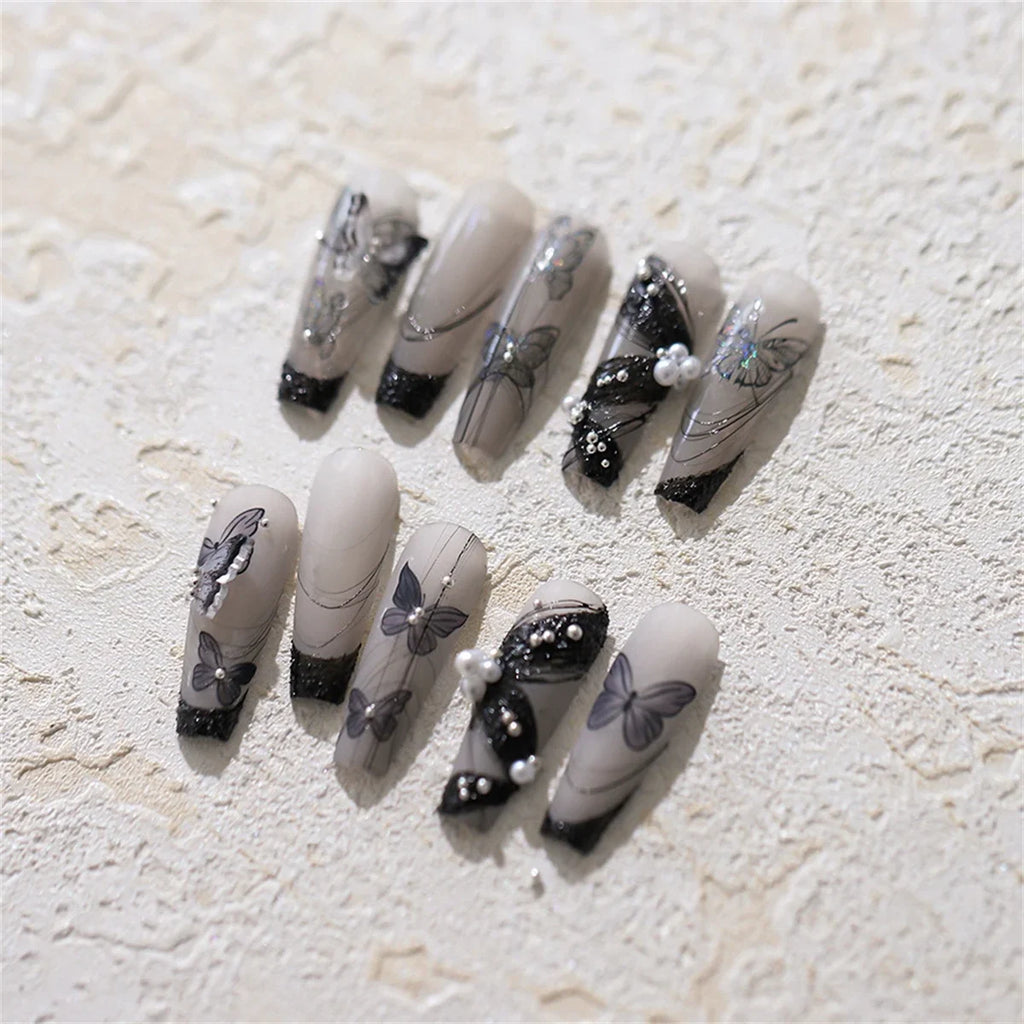 5D Black Butterfly Nail Stickers | Kawaii Glitter Decals Nail Art Stickers QXL