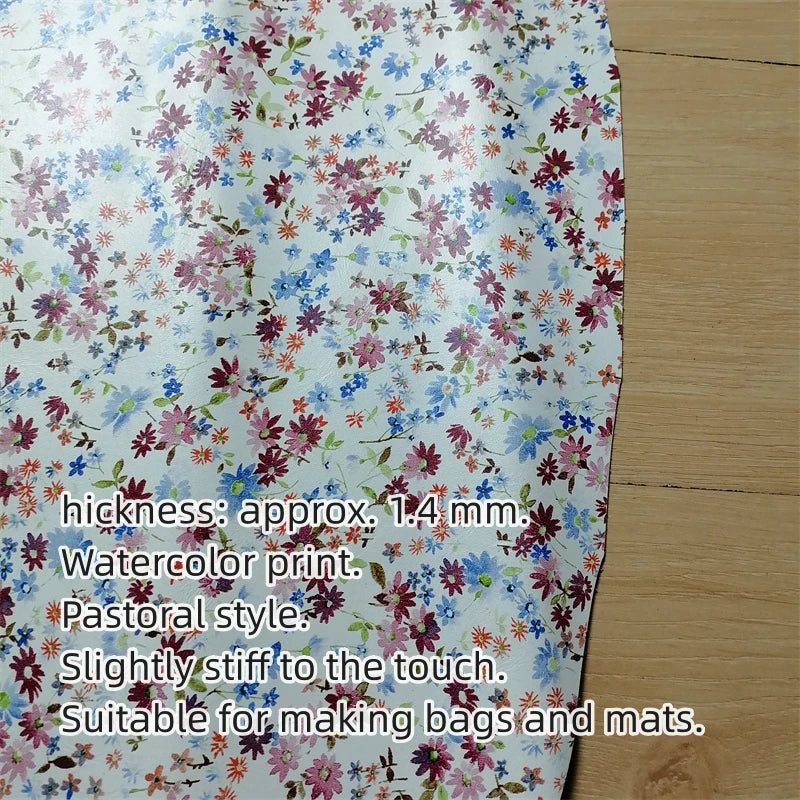 1.4mm Floral Watercolor Cowhide Top-Grain Leather Sheet | DIY Craft Leather Sheet QXL Watercolor Print 30x60cm China Mainland