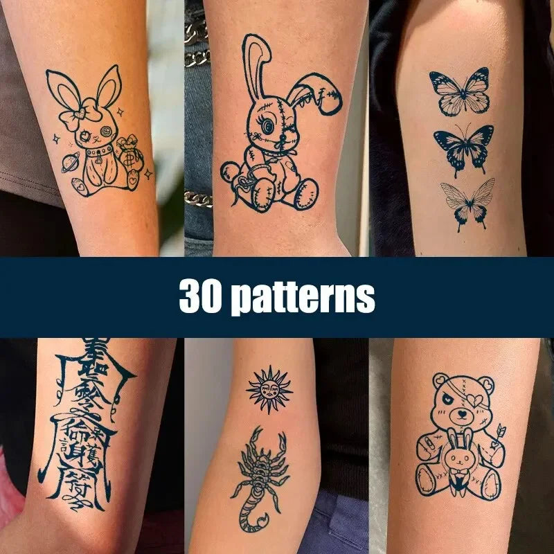 30-Pack Cartoon Temporary Tattoo Stickers | Waterproof Body Art Temporary Tattoo Stickers QXL