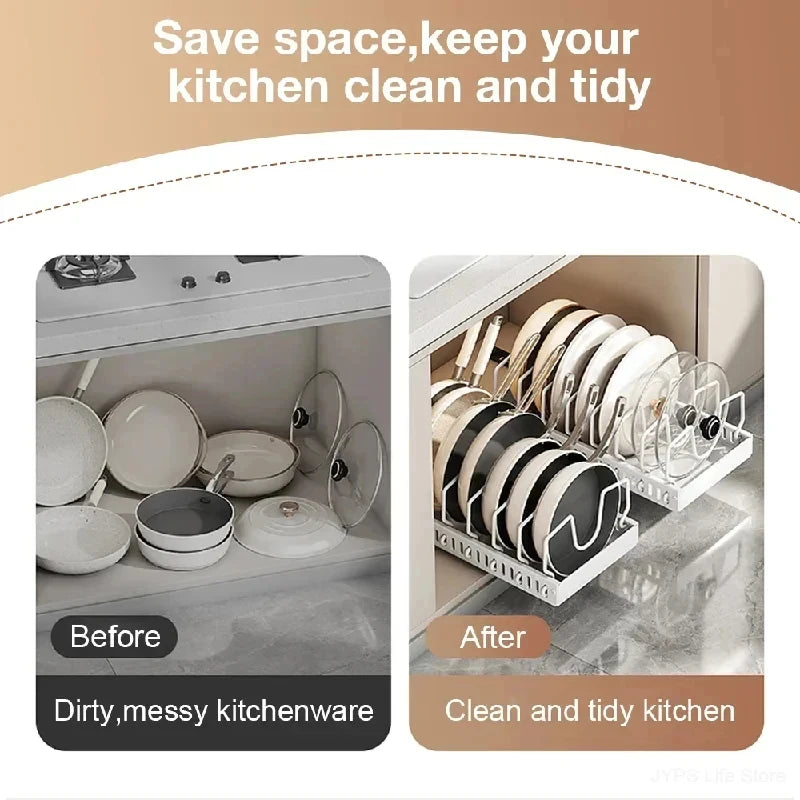 Under Cabinet Pull-Out Storage Tray | 8 Adjustable Dividers Cabinet Storage Rack QXL
