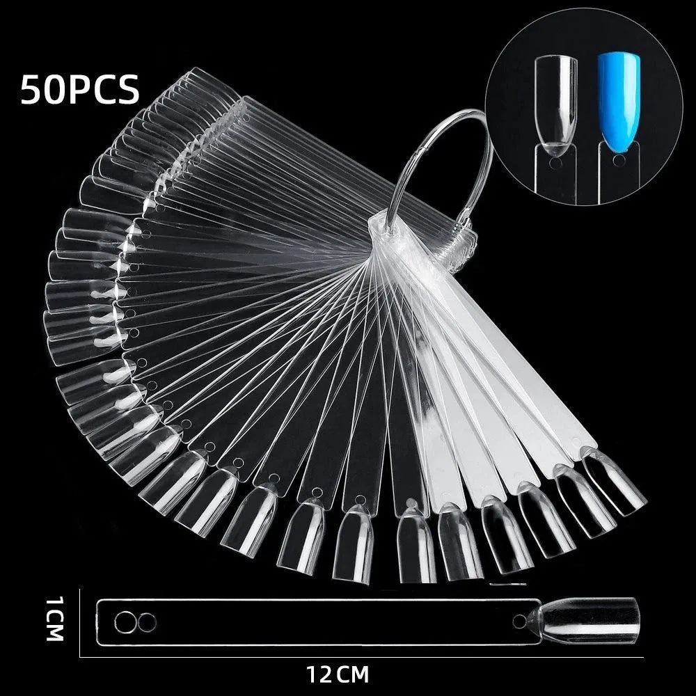 50-Pack Fan-Shaped Nail Swatch Display Sticks with Rings Nail Display Sticks QXL