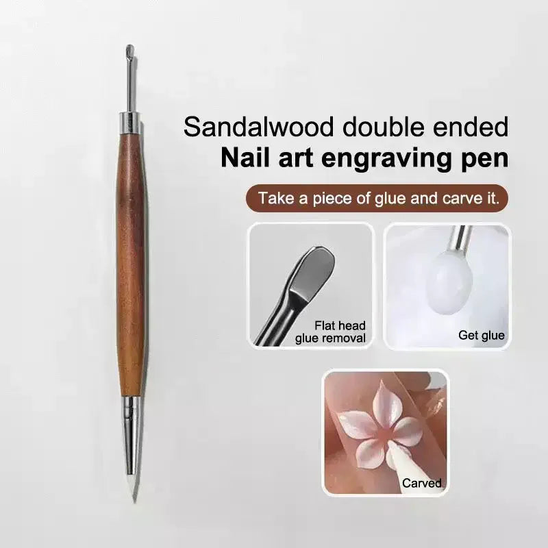 Double-Headed Nail Art Embossing Pen | Wood & Silicone Nail Art Pen QXL