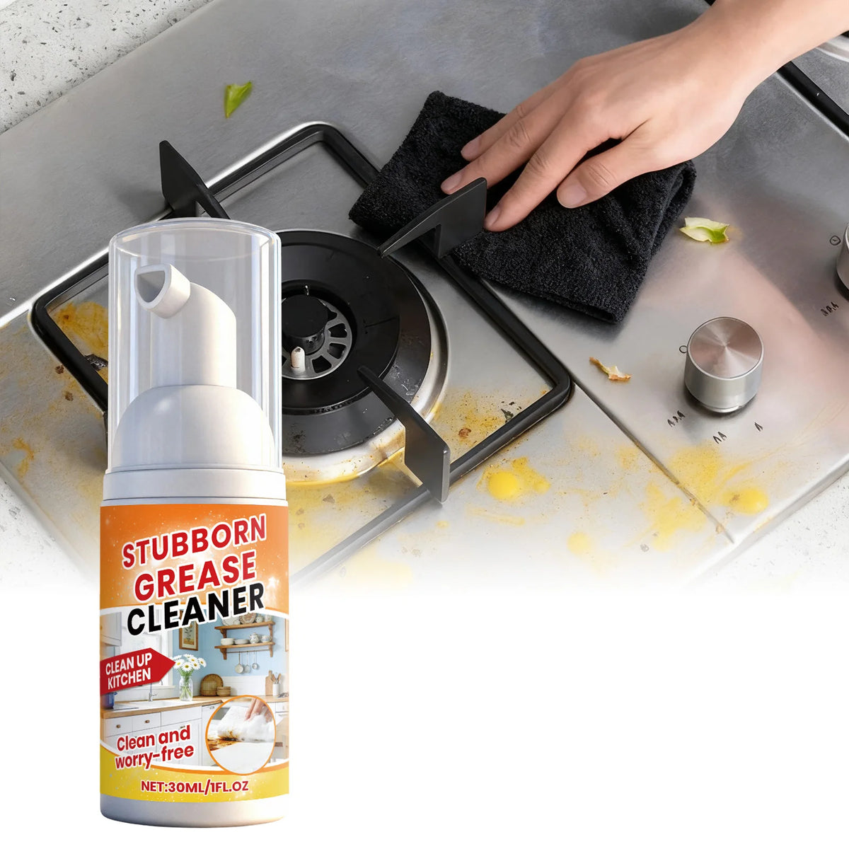 Kitchen Grease Foam Cleaner | Stove & Range Hood Degreaser Kitchen Degreaser Spray QXL