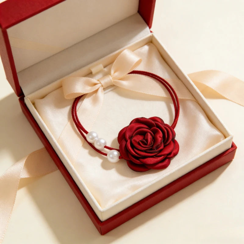 3D Rose Pendant Necklace | Vintage Burgundy Bead Design Pendant Necklace QXL