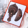 Peacock Folding Hand Mirror & Comb Set | Retro Metal Gift Box Folding Vanity Mirror Set QXL C red antique