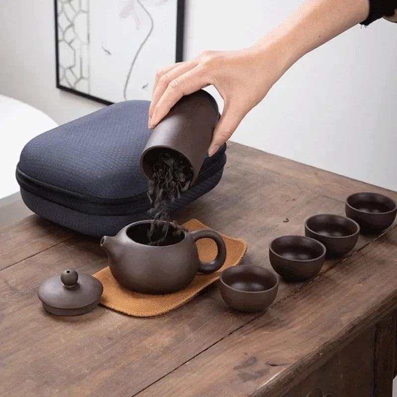 Yixing Purple Clay Tea Set | Teapot, Cups & Tea Tray Tea Set QXL