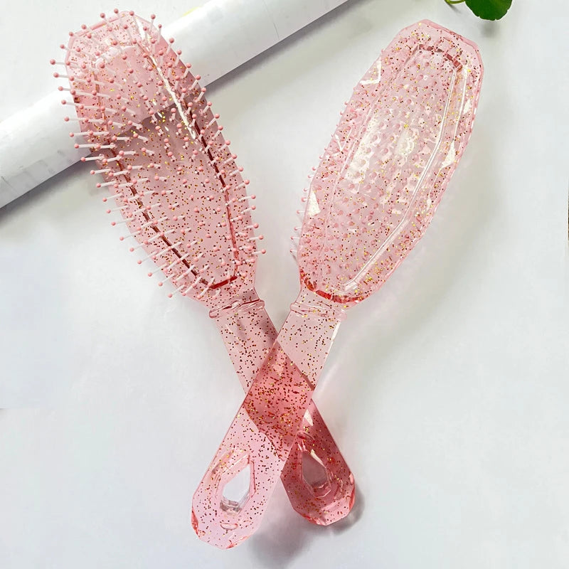 Transparent Glitter Hair Brush & Wide Tooth Comb | Anti-Static Hair Brush Comb QXL