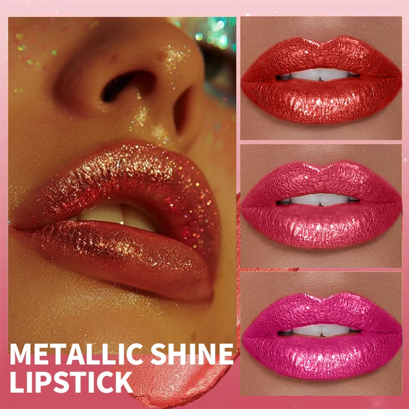 Shimmer Lipstick 10 Shades | Waterproof Long-Lasting Lip Gloss Shimmer Lipstick QXL