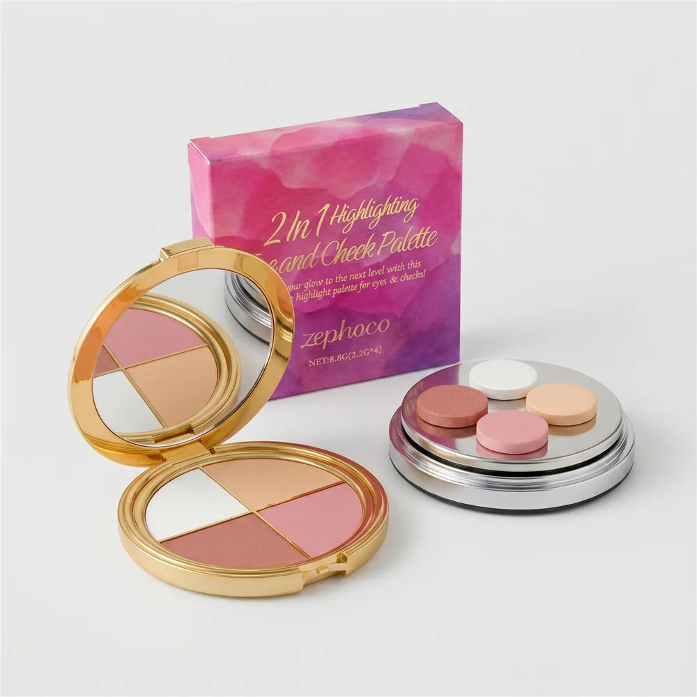 3-in-1 Highlighter Eyeshadow Blush Palette | Shimmer & Matte Eyeshadow Blush Palette QXL 8.8g