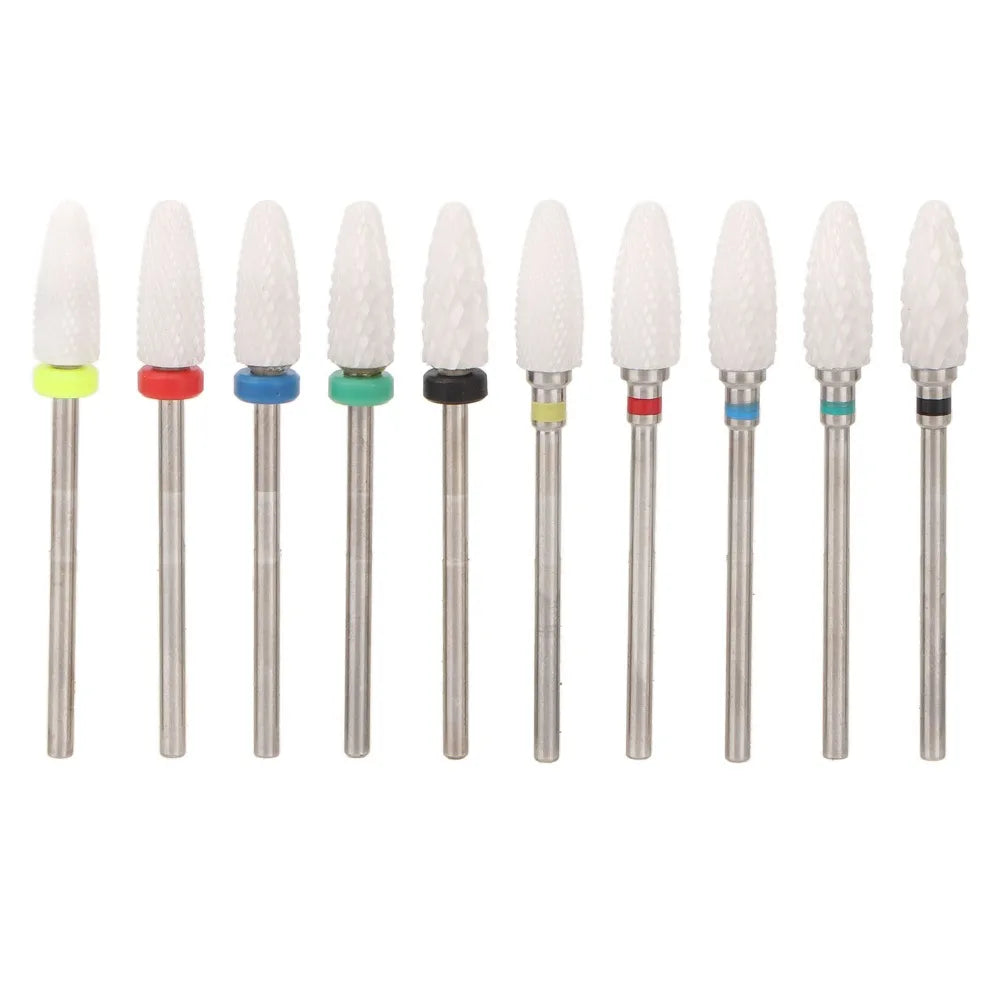 10-Pc Ceramic Nail Drill Bits Set with 20-Hole Display Stand Nail Drill Bit Set QXL