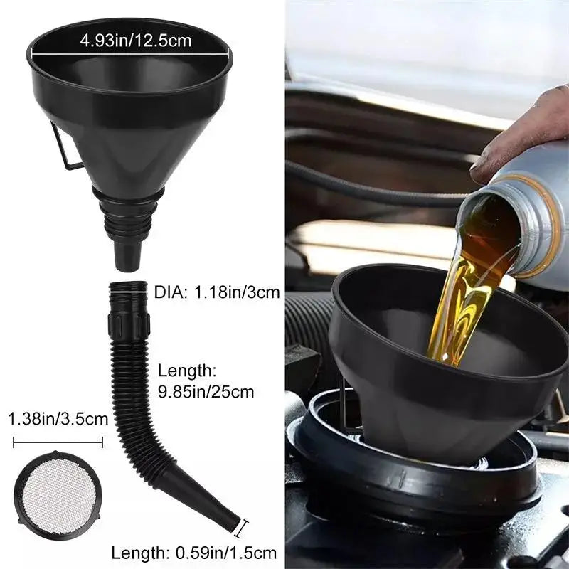 Flexible Right Angle Oil Filling Funnel Set | Wide Mouth Automotive Oil Funnel QXL