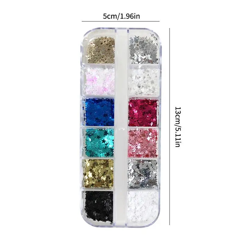 12-Grid Star Sequin Nail Glitter | DIY Nail Art Decoration Nail Art Glitter QXL