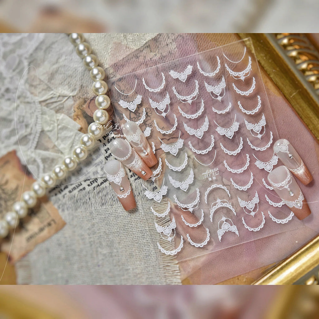 5D Lace French Nail Art Stickers – Self-Adhesive Decals Nail Art Stickers QXL
