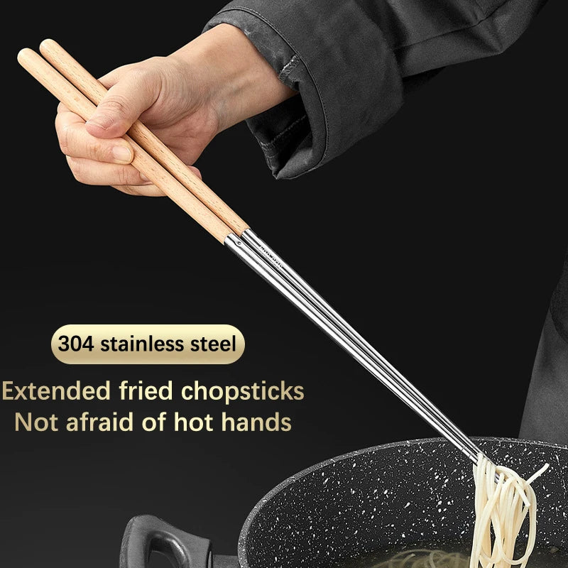 Long Stainless Steel Cooking Chopsticks | Reusable 40cm Pair Cooking Chopsticks QXL